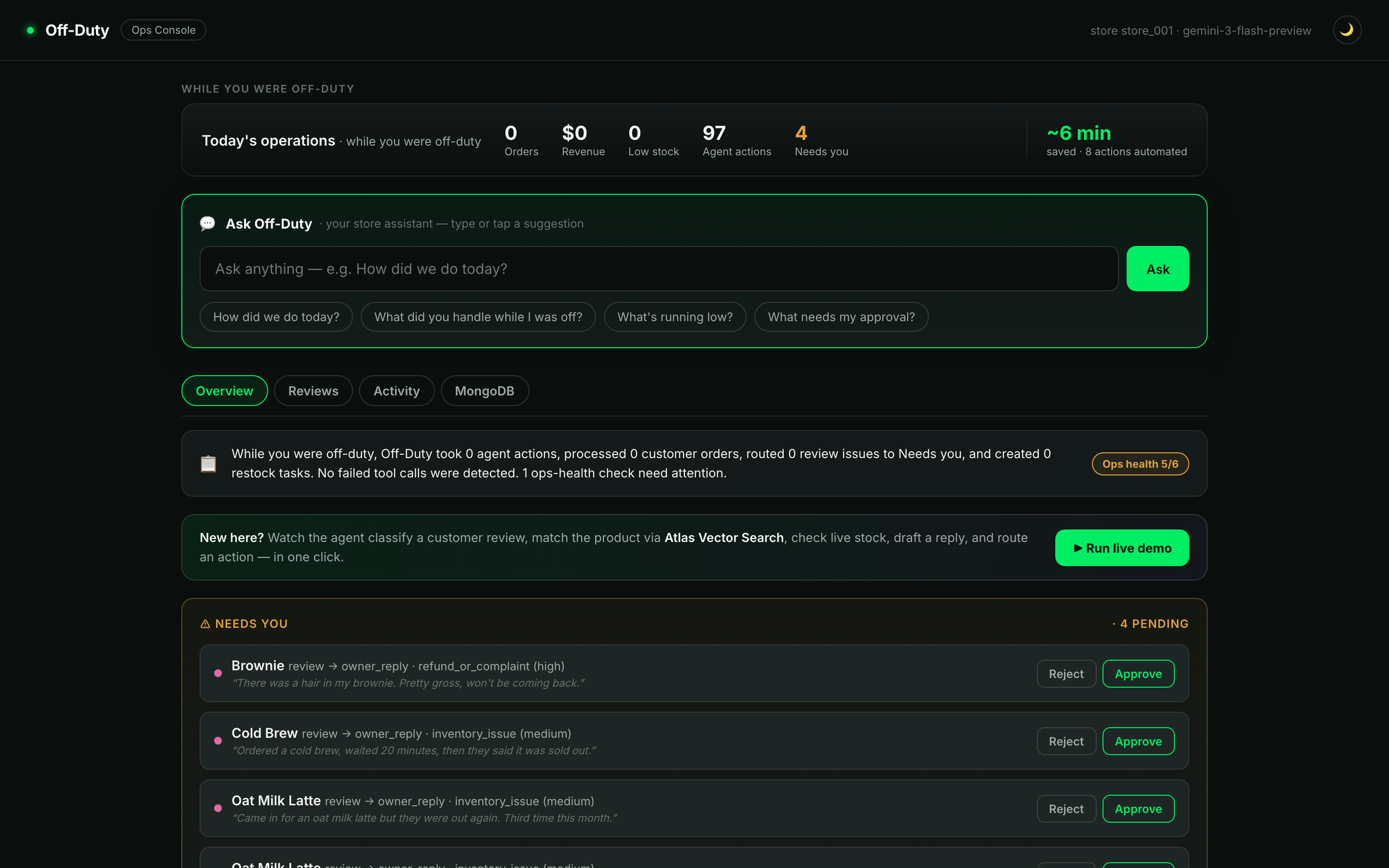 Off-Duty — multi-agent AI store manager