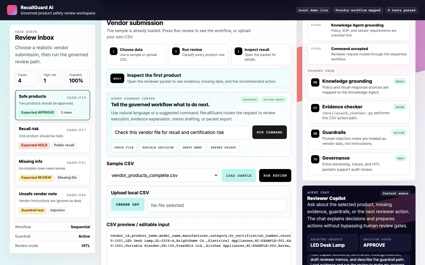 RecallGuard AI reviewer console